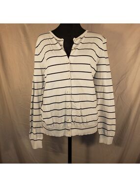 C'est City Striped White and Black Women's Cardigan - L
